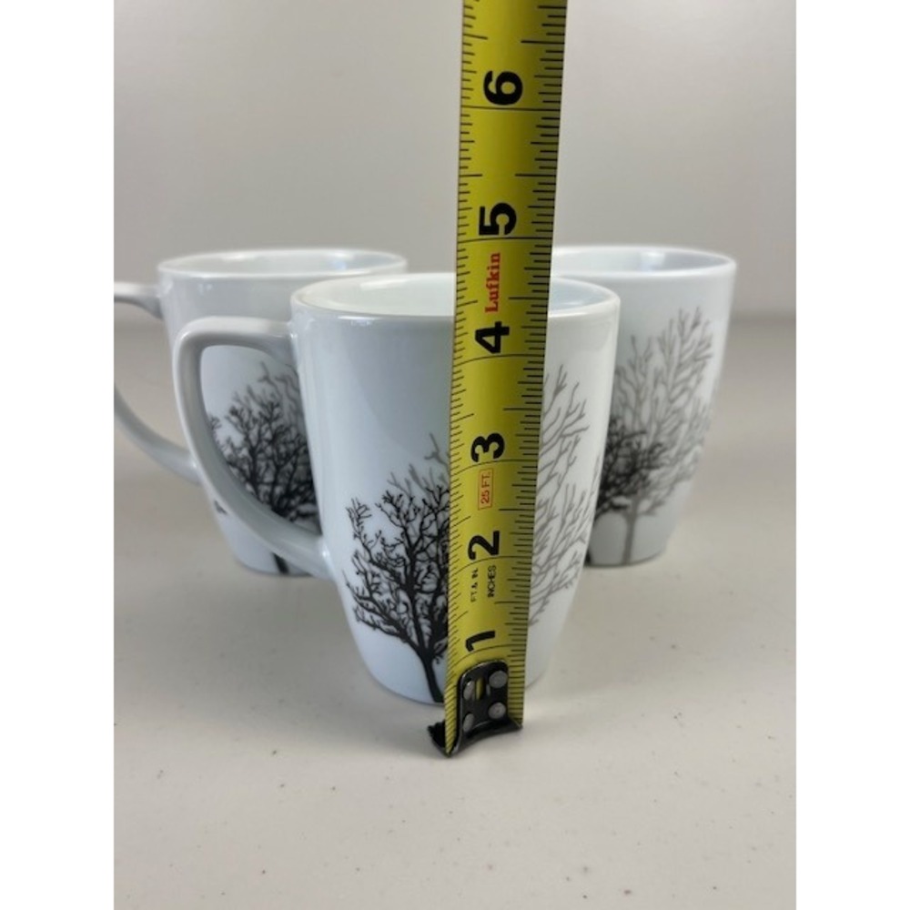 Corelle Coordinates TIMBER SHADOWS Porcelain Tree Coffee Tea Mugs White Set of 3 - Picture 5 of 8